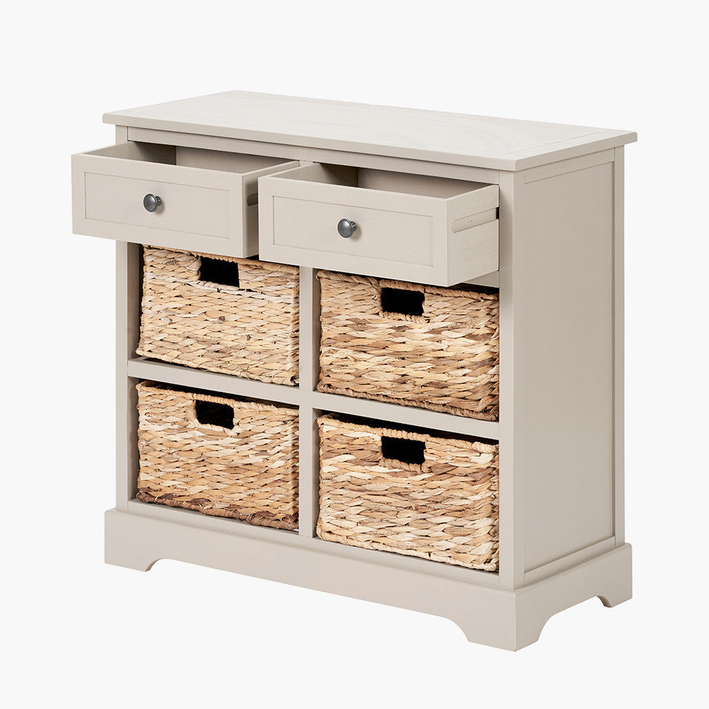 Devonshire Putty Grey Pine Wood with 4 Baskets Sideboard